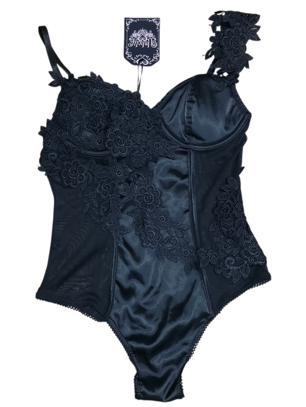 Dolls kill unholy padded corset floral black mesh bodysuit with adjustable strap